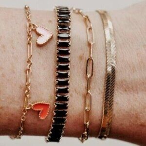 Black Tennis Bracelet Waterproof Gold Clasp Beautiful Black Everyday Jewelry